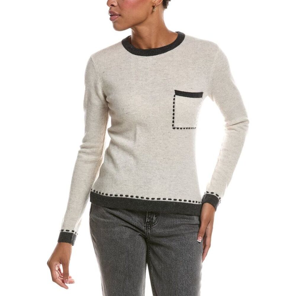 Autumn Cashmere Womens  Two Tone Crewneck 100% Cashmere Sweater, Brown